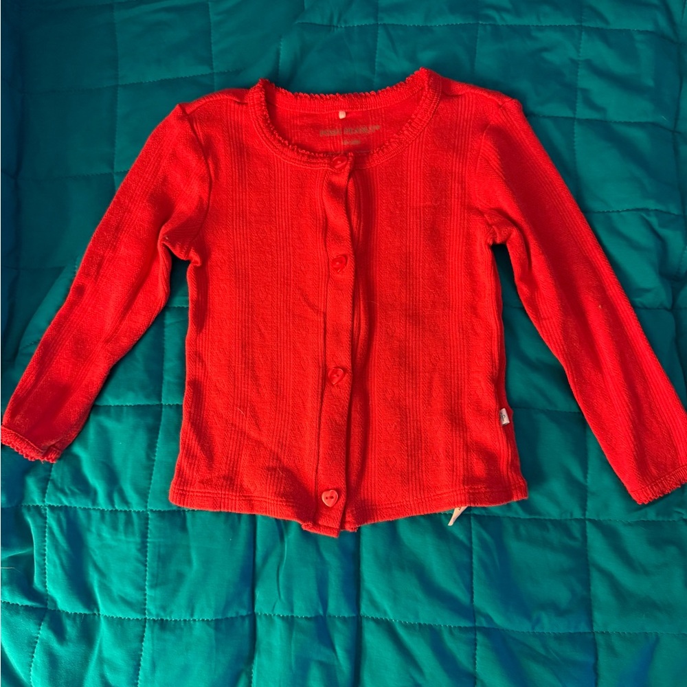 Posh Peanut Pointelle Red Button-Up Cardigan 18-24 GUC